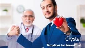  Presentation with medical - PPT theme having male-doctor-and-businessman-discussing background and a ocean colored foreground