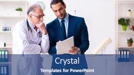  Presentation with project - Theme with male-doctor-and-businessman-discussing background and a ocean colored foreground