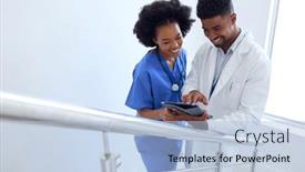  Presentation with digital hospital - Theme consisting of male-doctor-and-female-nurse background and a light blue colored foreground