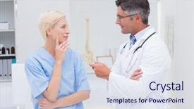  Presentation with male nurse - PPT layouts enhanced with male doctor and nurse discussing while standing in clinic background and a sky blue colored foreground