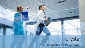 Presentation with nurse running - PPT theme having male doctor and nurse running background and a light blue colored foreground