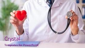  Presentation with cardiologist - Beautiful slide set featuring male doctor cardiologist holding heart backdrop and a sky blue colored foreground