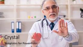  Presentation with coronary heart disease - Audience pleasing slide set consisting of male doctor cardiologist with heart backdrop and a soft green colored foreground