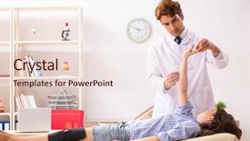  Presentation with joint - Amazing theme having male doctor checking joint flexibility backdrop and a  colored foreground
