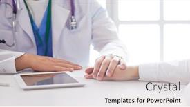  Presentation with ambulance - Slide deck enhanced with male-doctor-comforting-patient background and a soft green colored foreground