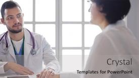  Presentation with ambulance - Audience pleasing presentation design consisting of male-doctor-comforting-patient backdrop and a light gray colored foreground