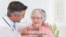  Presentation with female male symbol - Audience pleasing PPT theme consisting of male doctor consoling senior female backdrop and a coral colored foreground