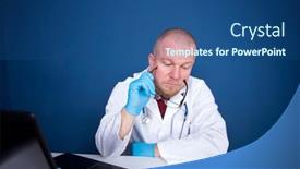  Presentation with medical video - Presentation theme featuring male-doctor-consulting-patient background and a ocean colored foreground