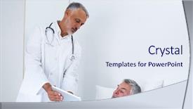  Presentation with digital hospital - Slides consisting of male doctor discussing medical reports with senior man on digital tablet in hospital background and a sky blue colored foreground