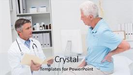  Presentation with report - Amazing slides having male doctor discussing reports backdrop and a light blue colored foreground