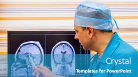  Presentation with cat - Amazing presentation theme having male-doctor-examining-a-brain backdrop and a teal colored foreground