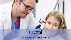 Presentation with ear - Audience pleasing presentation theme consisting of doctor examining girl's ear backdrop and a light blue colored foreground