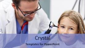  Presentation with doctor examining a newborn baby - PPT theme featuring doctor examining girl's ear background and a light blue colored foreground