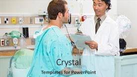  Presentation with report - Beautiful slide set featuring male doctor examining patient's backdrop and a arctic colored foreground