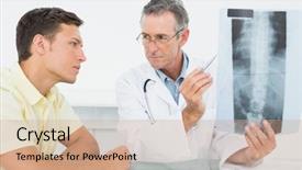  Presentation with spine - Audience pleasing slide deck consisting of male doctor explaining spine x backdrop and a coral colored foreground