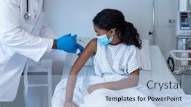  Presentation with covid bed - Beautiful slides featuring male-doctor-giving-covid-vaccination backdrop and a light blue colored foreground