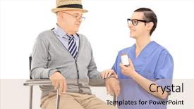  Presentation with medications - Audience pleasing PPT theme consisting of male doctor giving medications backdrop and a coral colored foreground