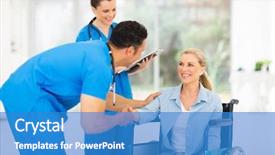  Presentation with caring - Colorful theme enhanced with male doctor greeting handicapped patient backdrop and a  colored foreground