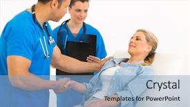  Presentation with caring - Audience pleasing theme consisting of male doctor greeting senior patient backdrop and a  colored foreground