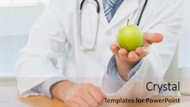  Presentation with medical radiolgy - Presentation theme featuring male doctor holding an apple background and a coral colored foreground