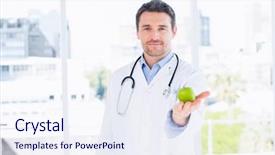  Presentation with medical smiling doctor - Slide deck enhanced with male doctor holding an apple background and a sky blue colored foreground