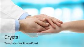  Presentation with male nurse - Audience pleasing PPT theme consisting of nurse patients - male doctor holding patient's hand backdrop and a arctic colored foreground