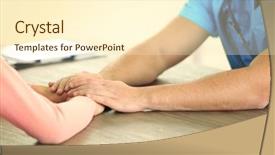  Presentation with patients - Beautiful presentation design featuring male-doctor-holding-patients-hands backdrop and a cream colored foreground