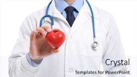  Presentation with heart - Amazing slides having male doctor holding red heart backdrop and a  colored foreground