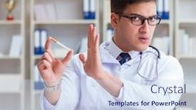  Presentation with smoking - Beautiful PPT layouts featuring male doctor in anti-smoking conceptwithcigarette pack backdrop and a sky blue colored foreground