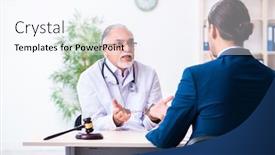  Presentation with lawyer - Cool new slide deck with male-doctor-in-courthouse-meeting backdrop and a sky blue colored foreground