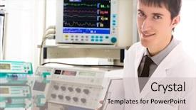  Presentation with intensive care - Amazing slides having male doctor in intensive care backdrop and a light gray colored foreground