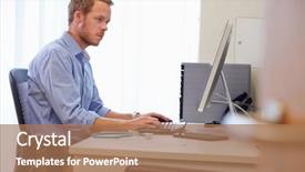  Presentation with doctor office - Amazing slide set having male doctor in office working at computer backdrop and a coral colored foreground