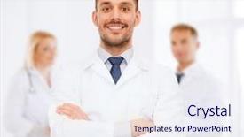  Presentation with healthcare - PPT theme having male doctor in white coat background and a sky blue colored foreground