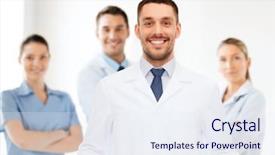  Presentation with lab coat - Beautiful presentation theme featuring male doctor in white coat backdrop and a sky blue colored foreground