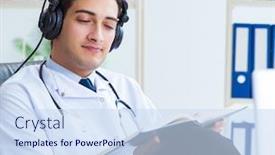  Presentation with patient and doctor - Beautiful theme featuring male-doctor-listening-to-patient backdrop and a sky blue colored foreground