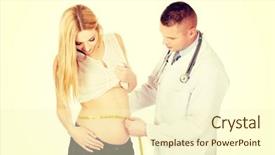  Presentation with pregnant woman doctor - Beautiful presentation design featuring male doctor measuring pregnant woman's belly backdrop and a cream colored foreground