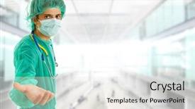  Presentation with hand hygiene in hospital - Amazing slide set having male doctor offering his hand backdrop and a light gray colored foreground