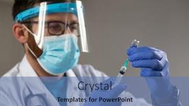  Presentation with give - Audience pleasing presentation theme consisting of male-doctor-preparing-to-give backdrop and a teal colored foreground