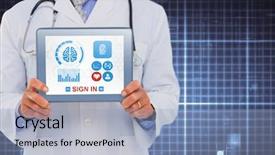  Presentation with ecg - Slide set consisting of male doctor showing digital tablet background and a light blue colored foreground