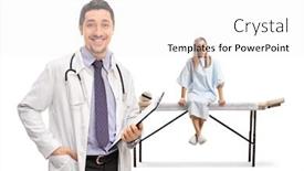  Presentation with medical smiling doctor - Presentation design enhanced with male-doctor-smiling background and a white colored foreground