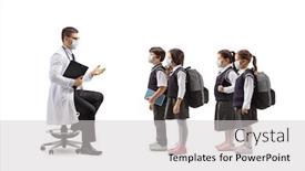  Presentation with face masks - Audience pleasing presentation theme consisting of male-doctor-talking backdrop and a light gray colored foreground