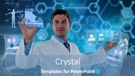  Presentation with data science - Colorful presentation design enhanced with male-doctor-touching-screen backdrop and a teal colored foreground