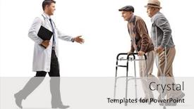  Presentation with walking patients - Presentation theme enhanced with male-doctor-walking-and-greeting background and a light gray colored foreground