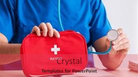  Presentation with aid - PPT theme enhanced with male-doctor-with-first-aid background and a red colored foreground