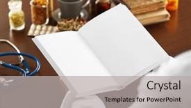  Presentation with medical book - Presentation enhanced with male doctor with medical recipe background and a light gray colored foreground