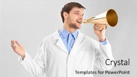  Presentation with doctor a new born and family - Beautiful presentation featuring male doctor with megaphone backdrop and a  colored foreground