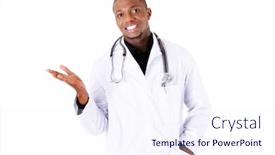  Presentation with spread - PPT theme featuring male doctor with open hands spread hands isolated on white background and a sky blue colored foreground
