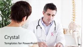  Presentation with pink ribbon - Presentation theme featuring male doctor writing something down background and a white colored foreground