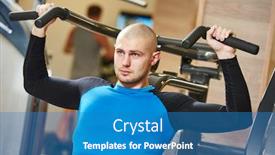  Presentation with machine - Colorful PPT layouts enhanced with male-doing-excercise-on-training backdrop and a teal colored foreground