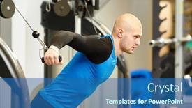  Presentation with machine - Cool new presentation theme with male-doing-excercise-on-training backdrop and a ocean colored foreground